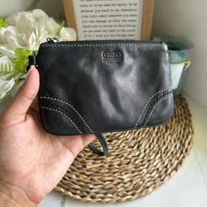 Coach Black Leather Wristlet with Stitching
